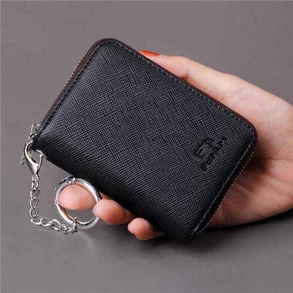 RFID Credit Card Wallet Zipper Holder for Women Compact Keychain Case - Picture 4 of 7